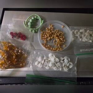 Mixed Bead Lot with White, Cream, Green & Red Beads